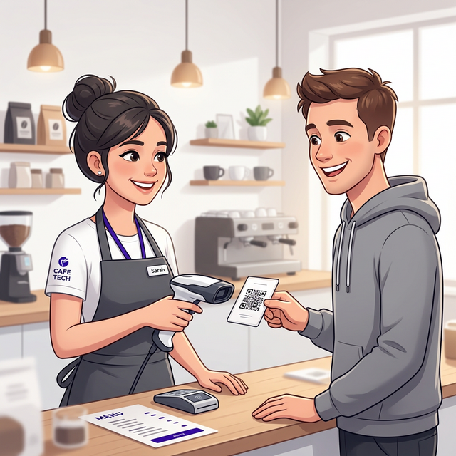 Staff scanning member QR code